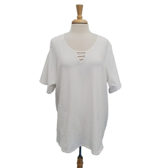Catherines White Scoop Neck T-Shirt Womens Plus Size 2X Short Sleeve Casual - Picture 1 of 14
